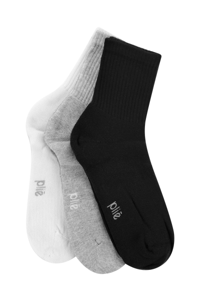 Kit 3 Pares Meia Esportiva Branco, Mescla e Preto
