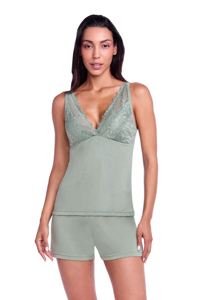 Pijama Manga Curta em Renda Dreams Fresh Mint