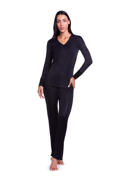 Pijama Manga Longa em Renda Dreams Preto