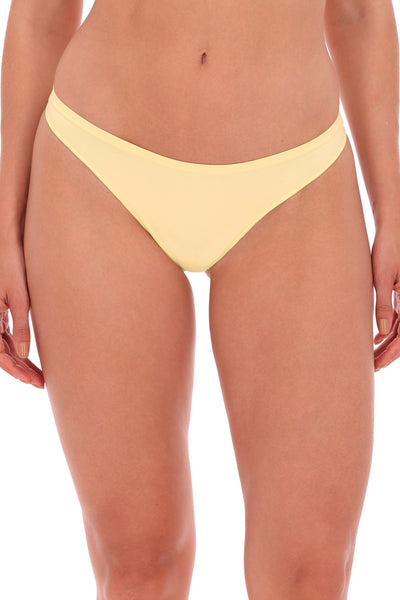 Calcinha Básica Fio Dental Com Fundo De Algodão Amarelo Claro