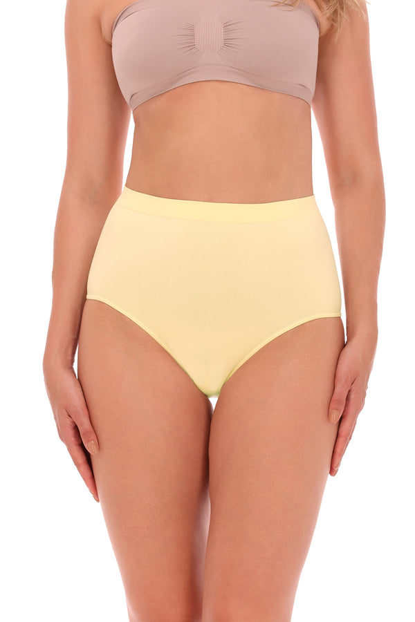 Calcinha Básica Cintura Alta Com Fundo De Algodão Amarelo Claro