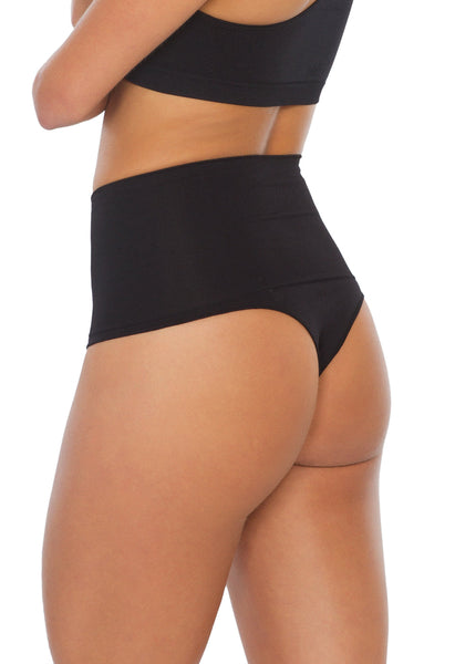 Calcinha Modeladora Cintura Alta Fio Dental Tecido Duplo Preto