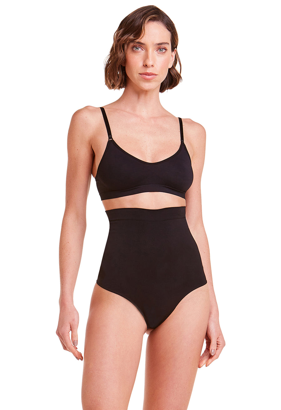 Calcinha Modeladora Abdominal Fio Dental Afina Cintura Preto