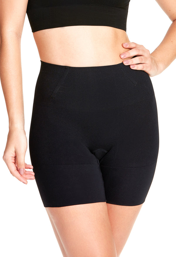 Shorts Modelador Cintura Alta Com Barbatana Afina Cintura Preto