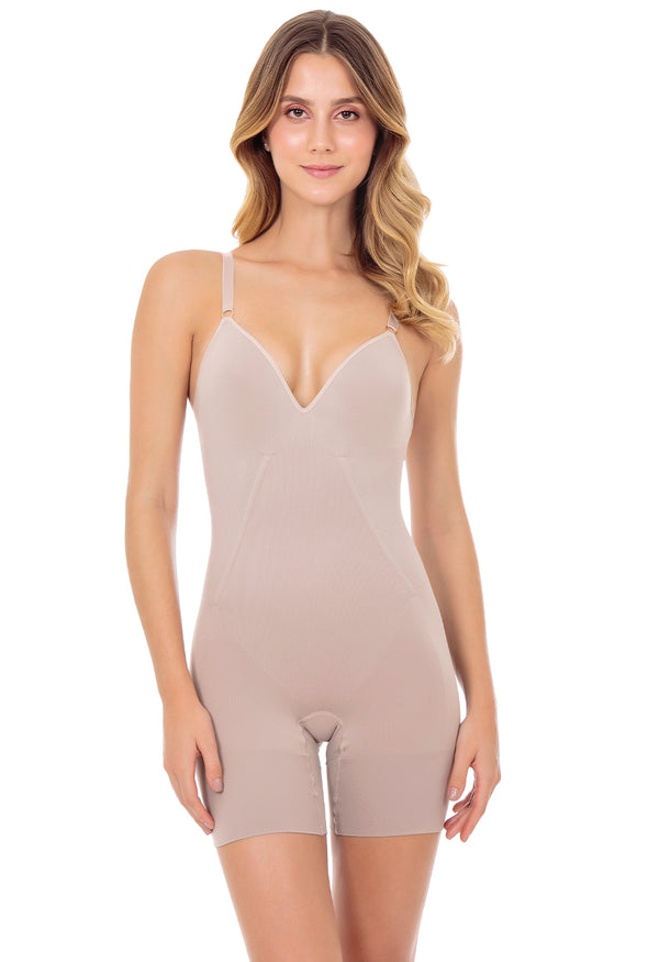 Body Modelador Macaquinho Com Bojo E Barbatana Reduz Atrito Nas Coxas Blush