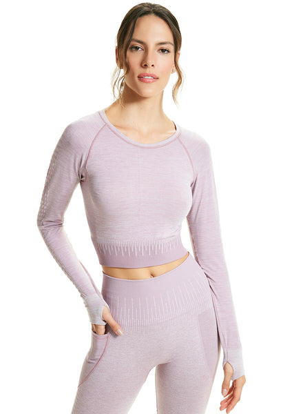 Camiseta Cropped Fitness Manga Longa Rosa