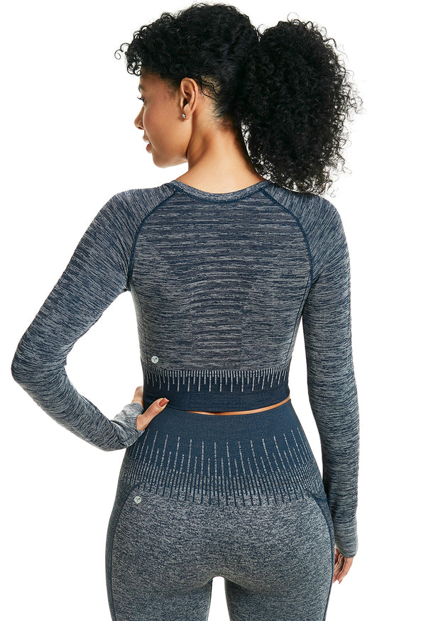 Camiseta Cropped Fitness Manga Longa Marinho