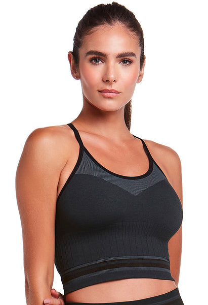 Top Fitness Cropped Stripes Verde Militar