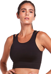 Top Duplo Fitness Com Tecido Texturizado Preto