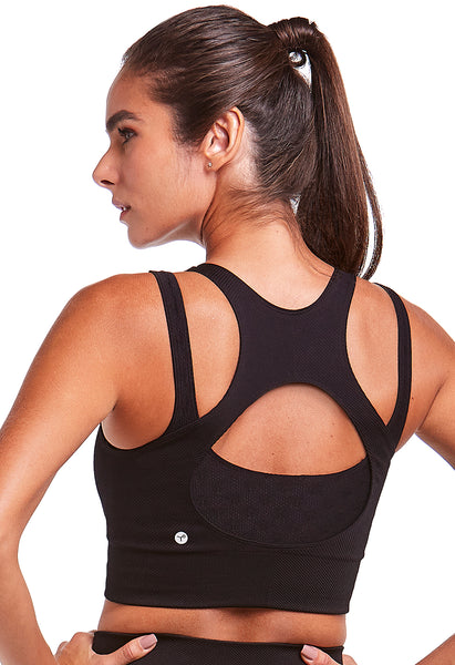 Top Duplo Fitness Com Tecido Texturizado Preto