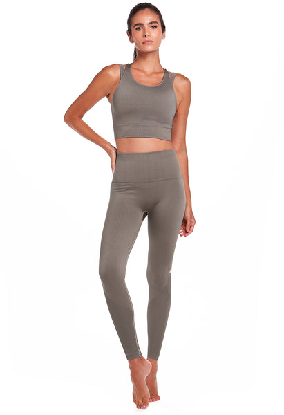 Legging Fitness Cintura Alta Tecido Texturizado Sépia