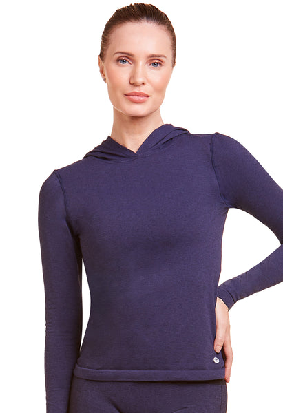 Blusa Fitness Manga Longa Com Capuz Índigo