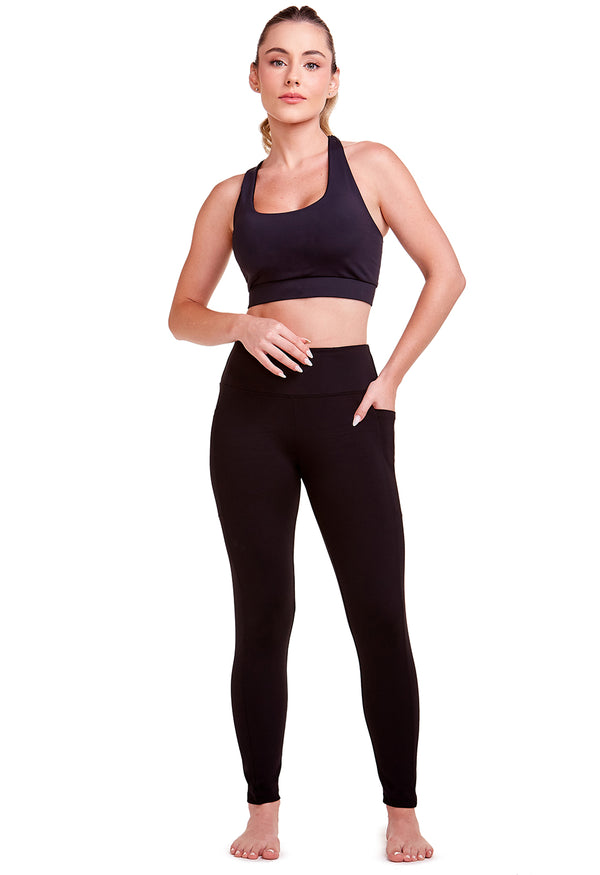 Legging Fitness Em Microfibra Com Bolso Preto