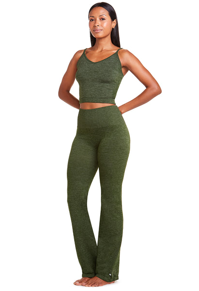 Calça Flare Cós Alto Fitness Yoga Oliva