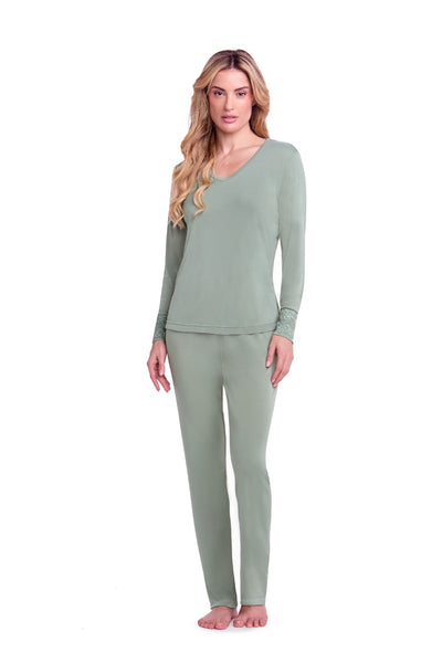 Pijama Manga Longa em Renda Dreams Fresh Mint