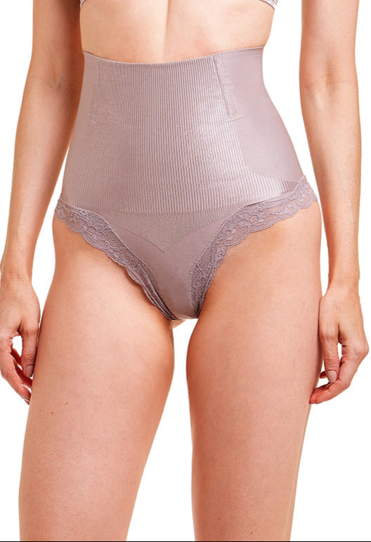 Calcinha Modeladora Abdominal Com Renda Afina Cintura Lavanda