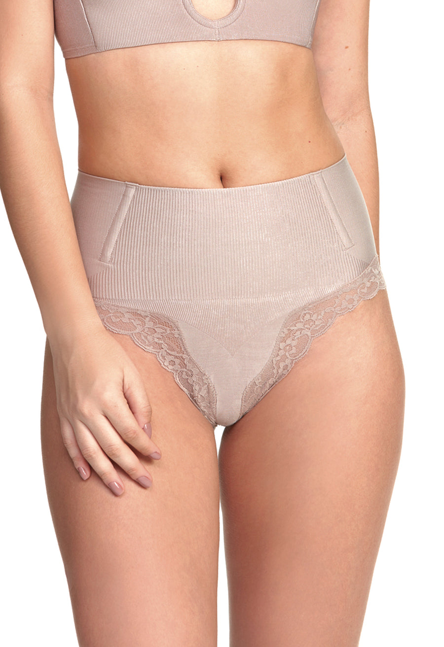 Calcinha Modeladora Cintura Alta Com Renda Afina Cintura Blush