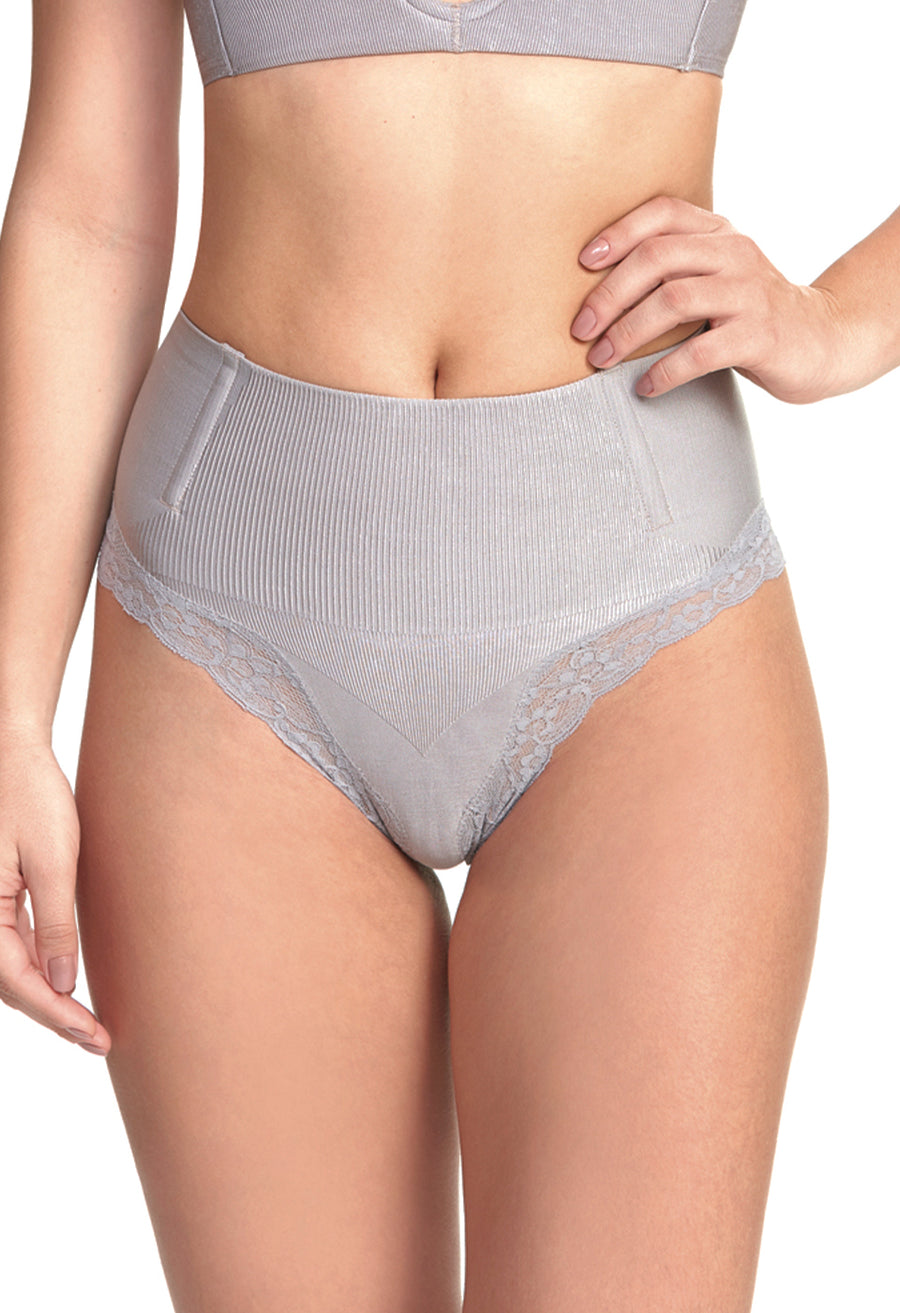 Calcinha Modeladora Cintura Alta Com Renda Afina Cintura Lavanda