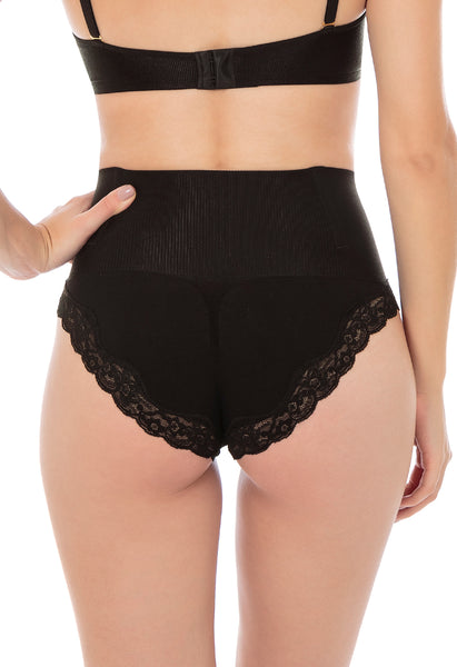 Calcinha Modeladora Cintura Alta Com Renda Black