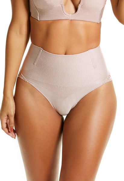 Calcinha Modeladora Fio Dental Cintura Alta Com Renda Blush