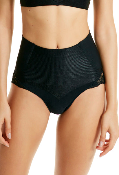 Calcinha Modeladora Fio Dental Cintura Alta Com Renda Black