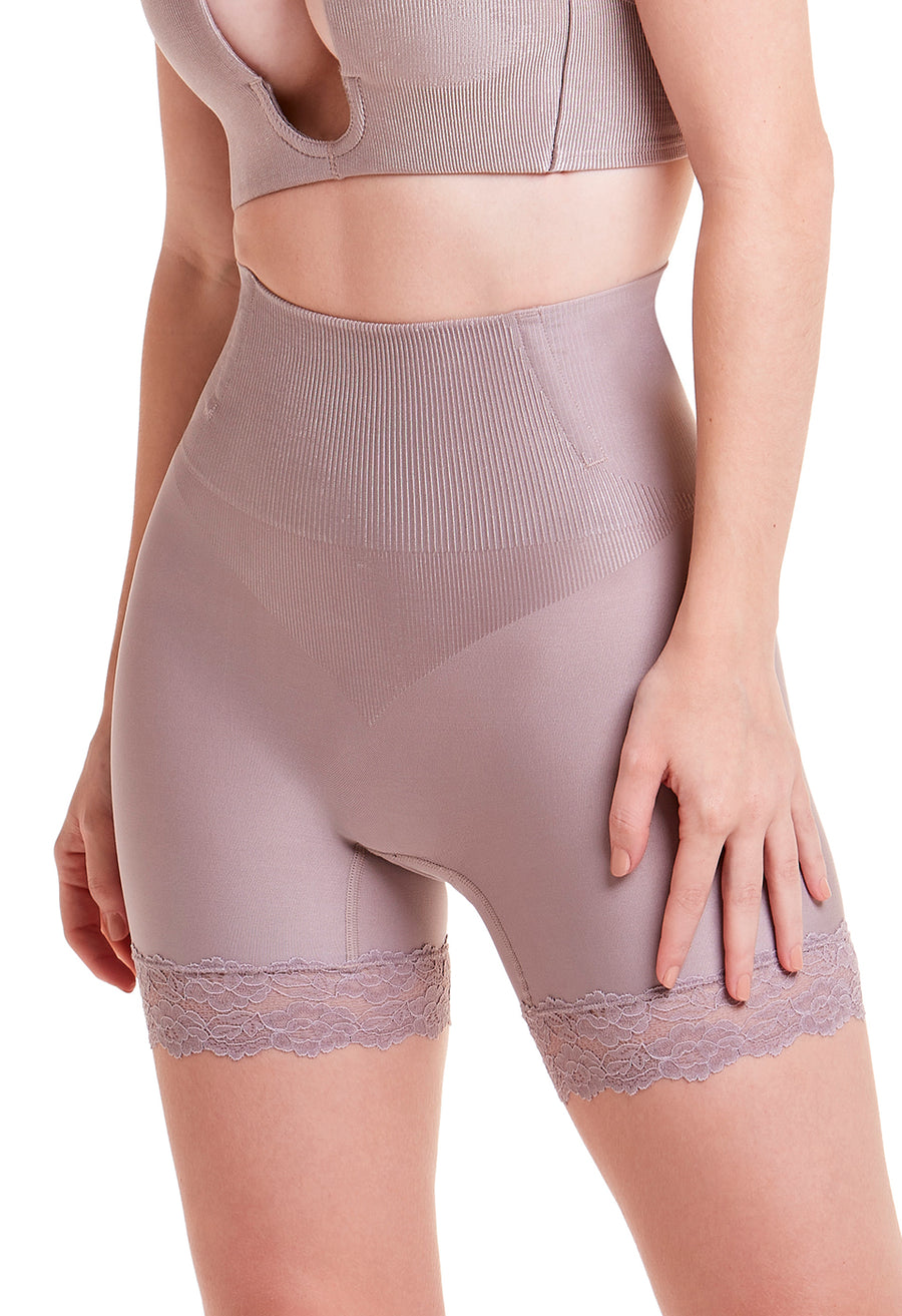 Shorts Modelador Abdominal Com Renda Levanta Bumbum Lavanda