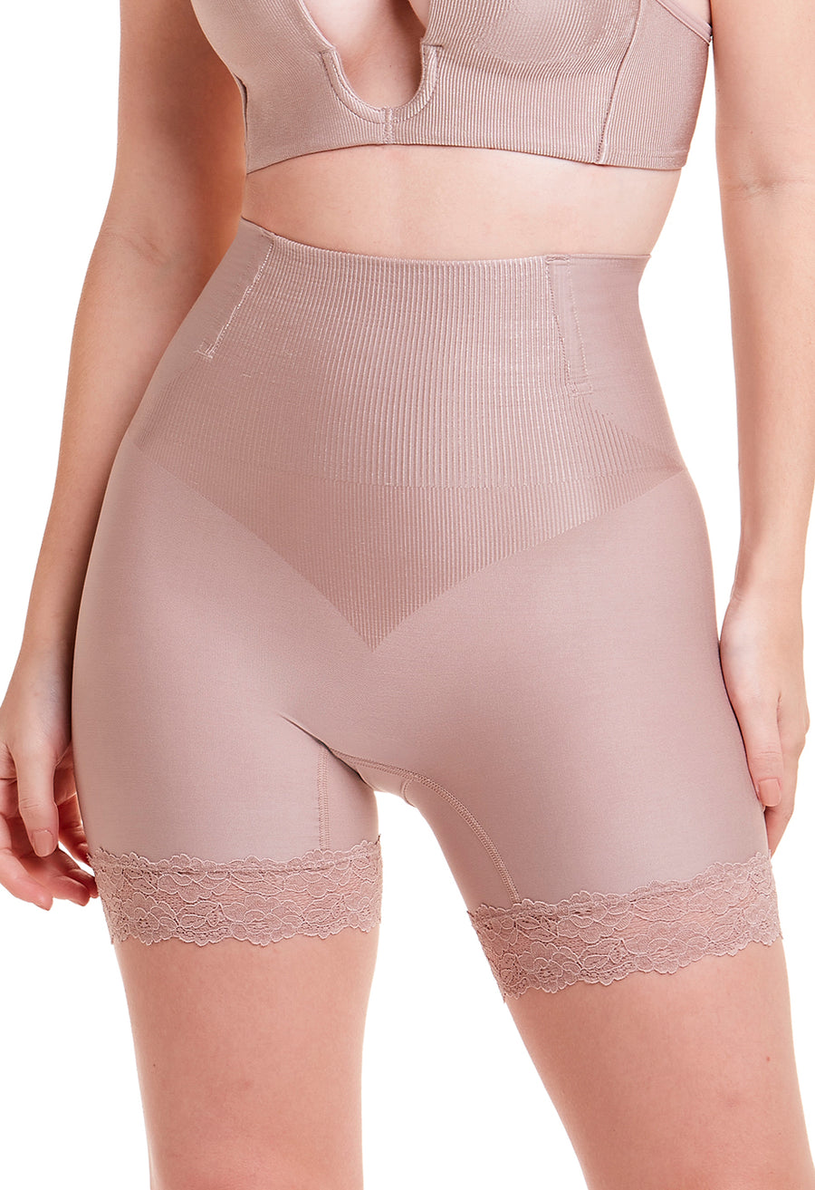 Shorts Modelador Abdominal Com Renda Levanta Bumbum Blush