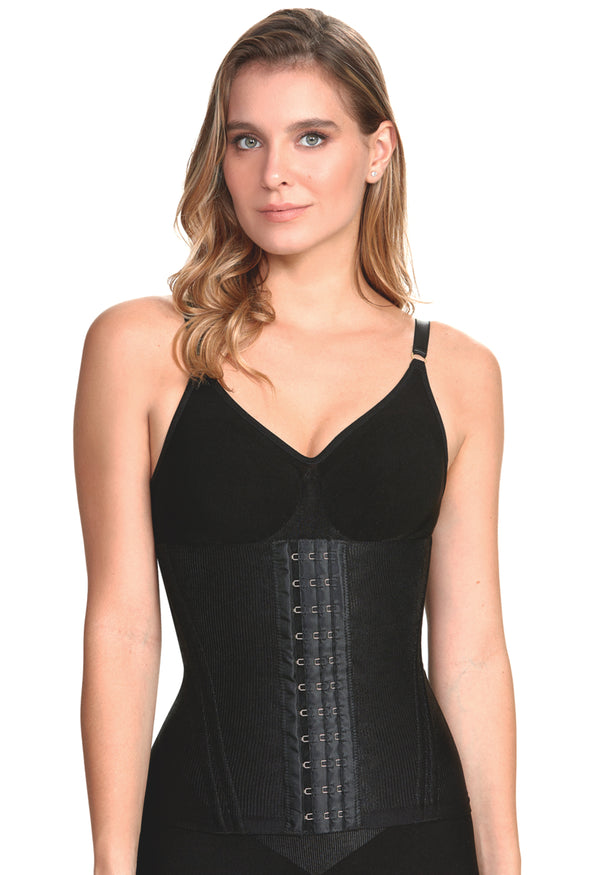 Corset Modelador Com Barbatana E Tecido Leve Afina Cintura Black