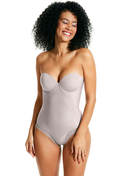 Body Modelador Bustiê Com Renda E Alças Removíveis Lavanda