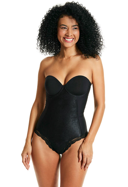 Body Modelador Bustiê Com Renda E Alças Removíveis Black