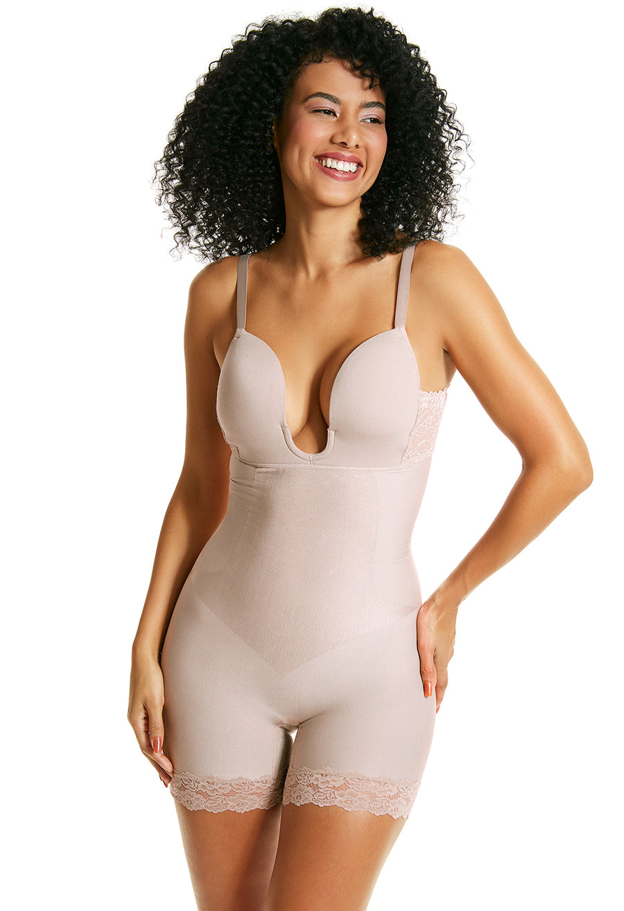 Body Modelador Macaquinho Decote Profundo Valoriza Os Seios Blush
