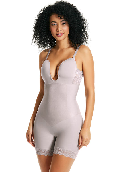 Body Macaquinho Modelador Decote Profundo Lavanda