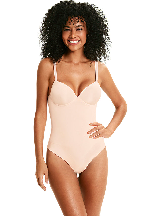 Body Modelador Com Bojo E Alças Transpassadas Afina Cintura Vanilla