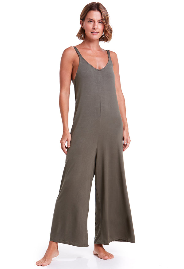 Macacão Amplo Com Alças Largas Verde Cidreira