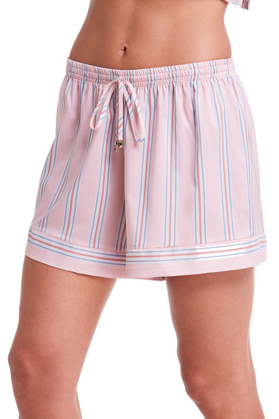 Shorts Listrado De Cetim Rosa Nascente
