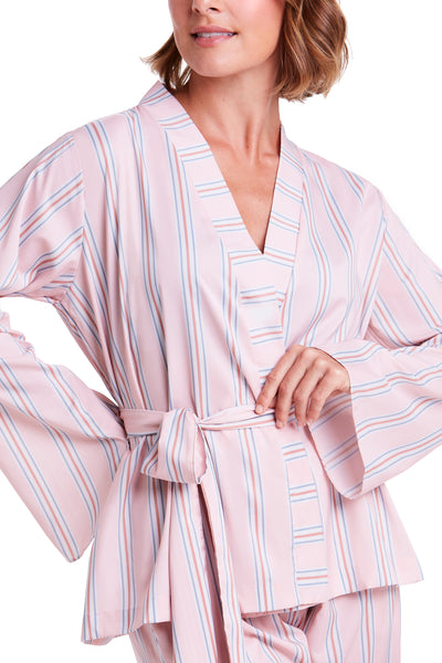 Kimono Listrado De Cetim Rosa Nascente