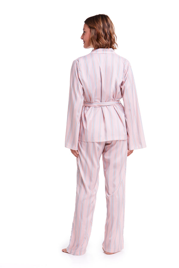 Kimono Listrado De Cetim Rosa Nascente