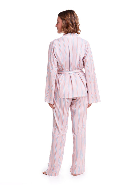 Kimono Listrado De Cetim Rosa Nascente
