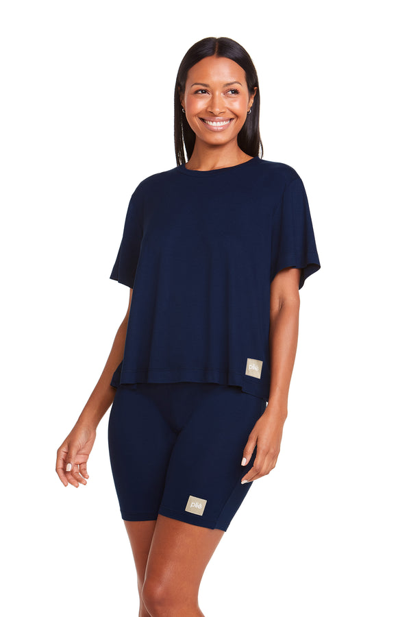 Pijama Manga Curta Viscose Marinho