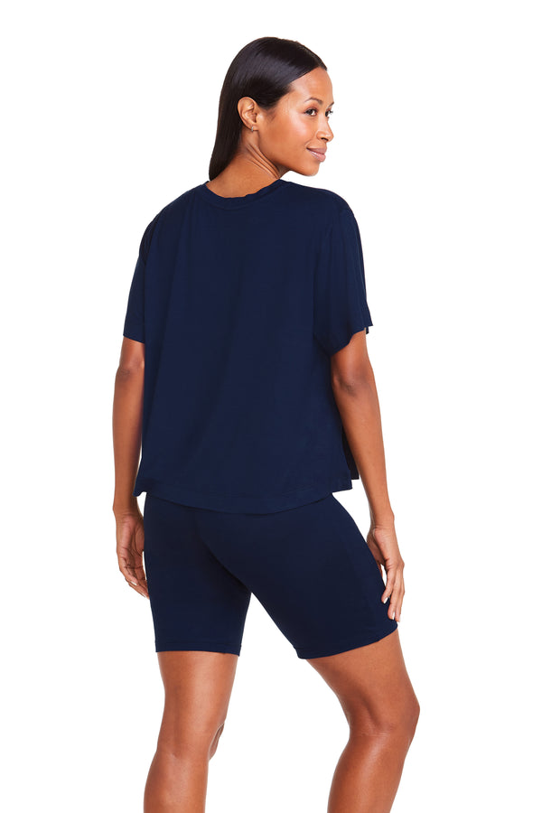 Pijama Manga Curta Viscose Marinho