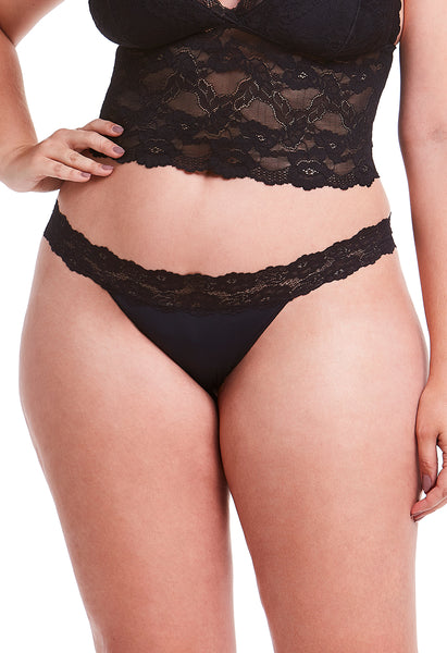 Calcinha Ajustável Fio Dental Com Renda Self Black