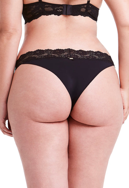 Calcinha Tanga Com Renda Self Frontal Black
