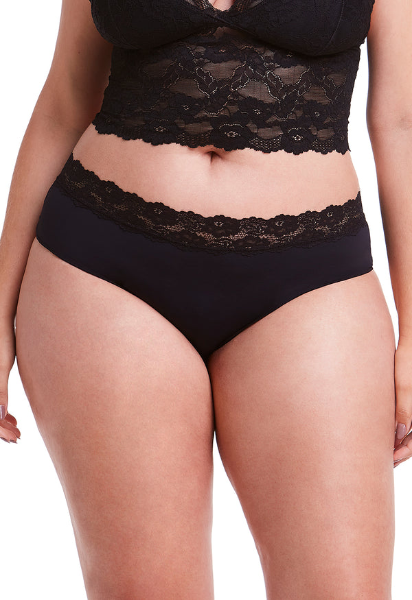 Calcinha Cintura Média Com Renda Self Black