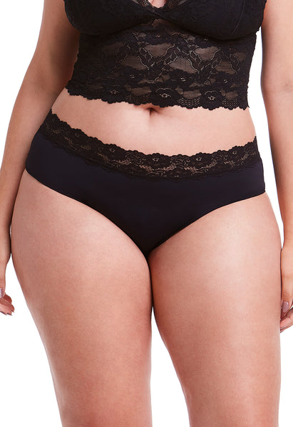 Calcinha Cintura Média Com Renda Self Black