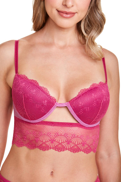 Corselet Com Bojo Meia Taça Em Renda Noir Pink Flash