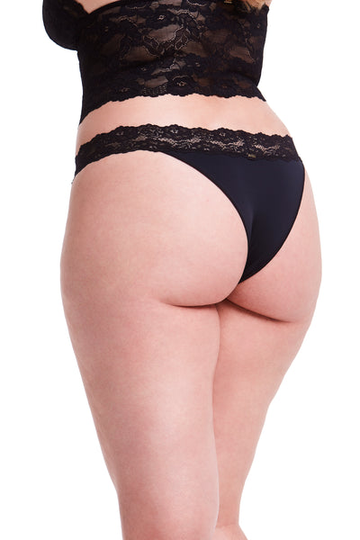 Calcinha Tanga Com Renda Self Black
