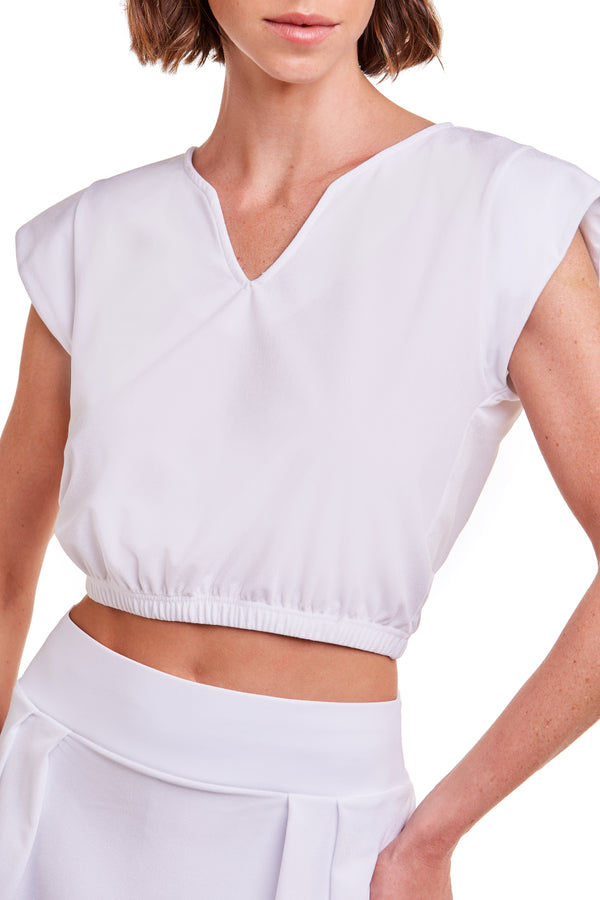 Blusa Cropped Em Microfibra Athleisure  White
