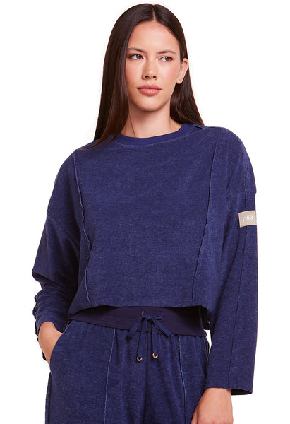 Blusa Cropped Estonada Manga Longa Athleisure Denim