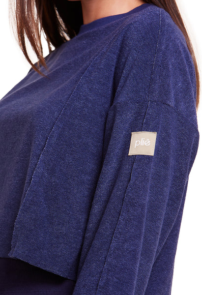 Blusa Cropped Estonada Manga Longa Athleisure Denim