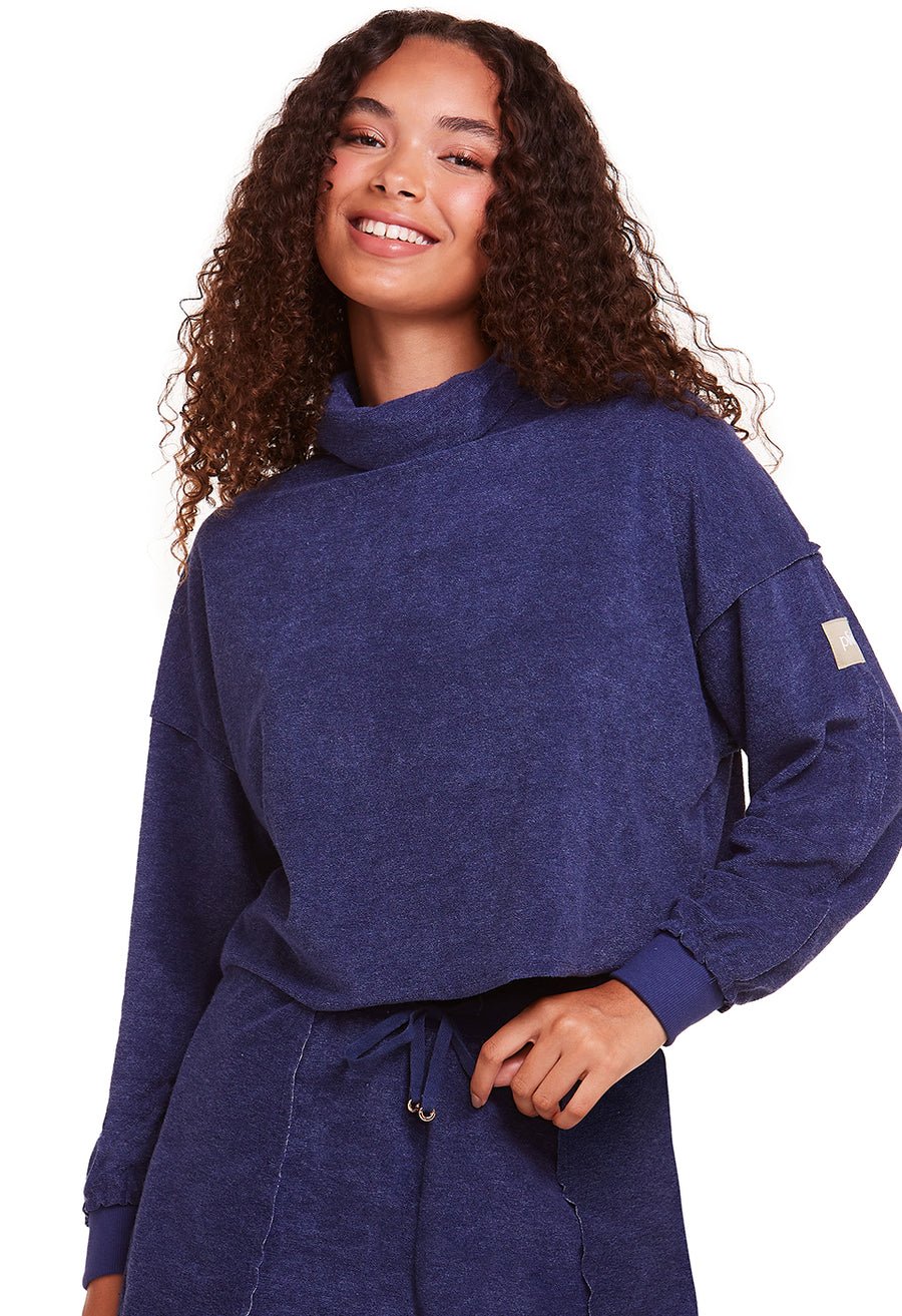 Blusa Estonada Gola Alta Manga Longa Athleisure Spa Denim